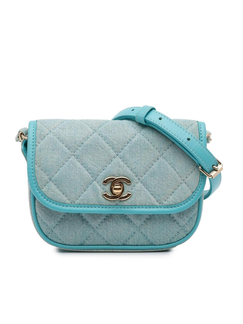 Chanel Flap Messenger Bag Quilted Denim #275612C27B